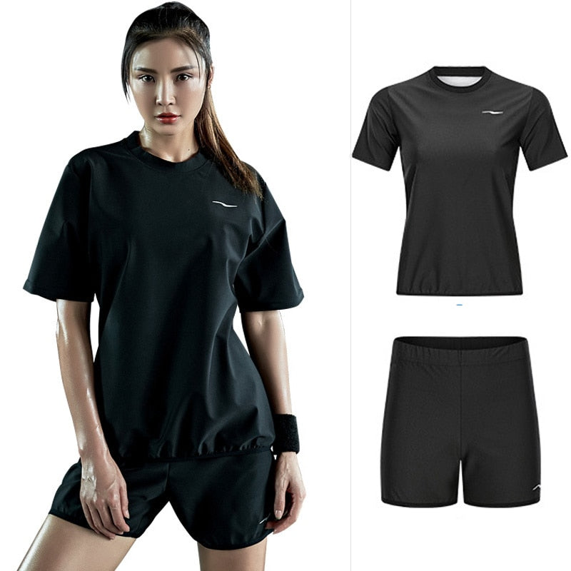 Womens sweat suit Weight Loss Gym Fitness Exercise Workout Sweat Training Hot Fat Burning Short Sleeve Shirt Shorts